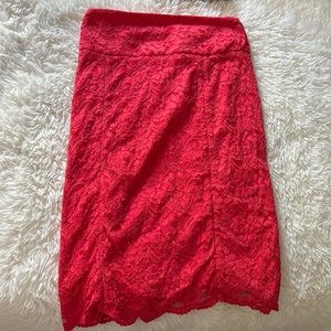 Express red lace pencil skirt, size 6